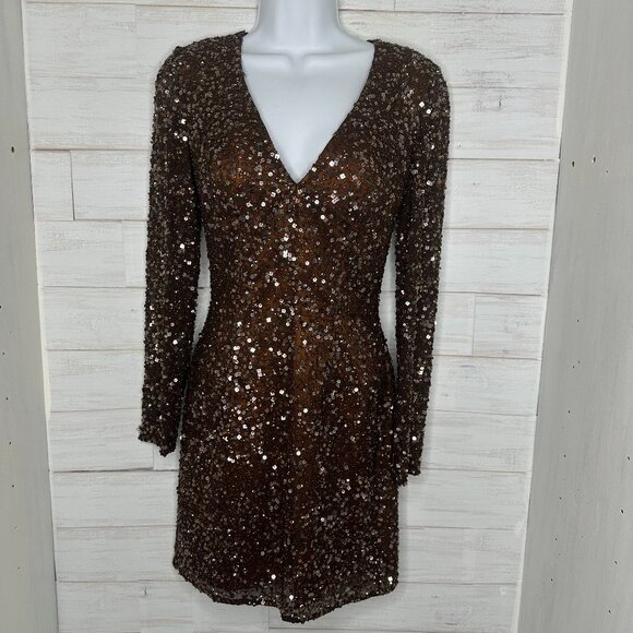 Shail K. Womens Sequin Cocktail Prom Mini Bodycon Dress Long Sleeves Size 2 - Picture 2 of 10